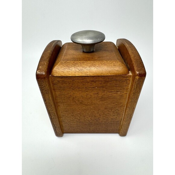 Square MCM Wood Canister Tobacco Jar Cookie Jar 6" x 4.25" - Picture 3 of 9